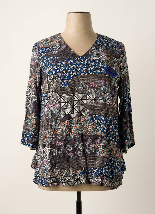 Blouse imprimé fleurs manches 3/4 bleu POUPEE CHIC femme