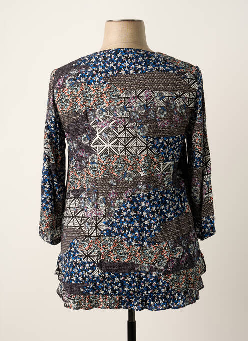 Blouse imprimé fleurs manches 3/4 bleu POUPEE CHIC femme