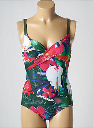 Maillot de bain 1 pièce effet matière satinée haut soutien-gorge moulé vert YSABEL MORA femme