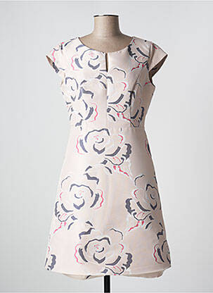 Robe mi-longue imprimé fleurs manches courtes rose VERA MONT femme