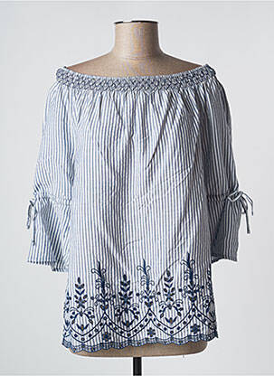 Blouse tissage popeline manches 3/4 bleu COMMA, femme