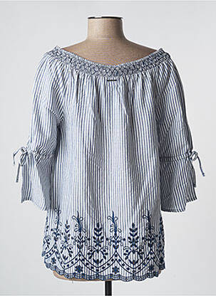 Blouse tissage popeline manches 3/4 bleu COMMA, femme