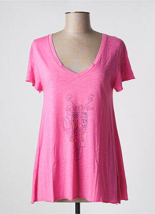 T-shirt col rond manches courtes rose ANNA femme