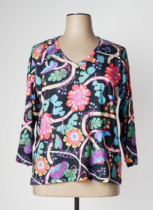 T-shirt col v manches 3/4 noir JOY femme
