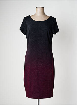 Robe mi-longue fermeture zippée au dos manches courtes noir FRANK LYMAN femme