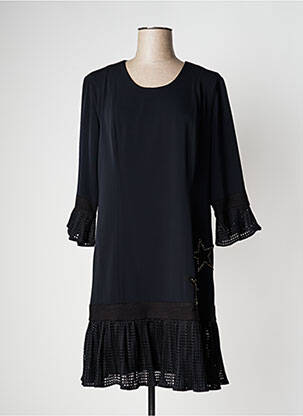 Robe mi-longue manches 3/4 manches 3/4 noir POUPEE CHIC femme