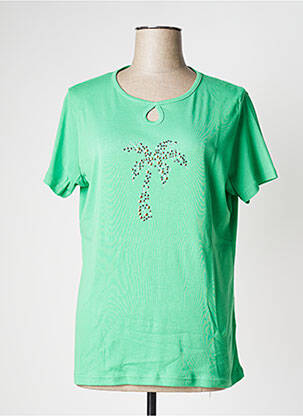 T-shirt sérigraphie avec strass manches courtes vert I.ODENA femme