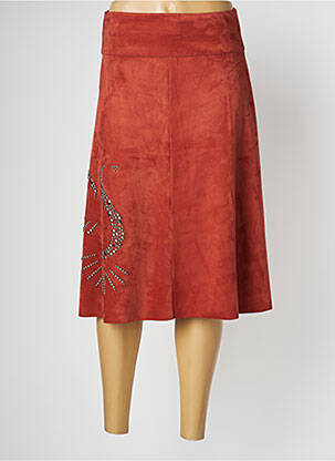 Jupe mi-longue taille à pinces orange KOSMIKA femme