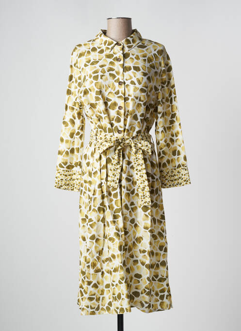 Robe mi-longue imprimé fantaisie manches longues jaune DISMERO femme
