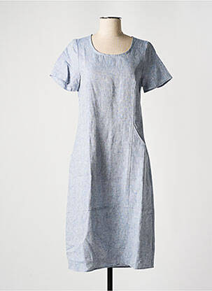 Robe mi-longue manches courtes manches courtes bleu BLANC BOHEME femme