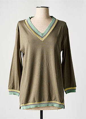 Top tissage jersey manches 3/4 vert BLANC BOHEME femme