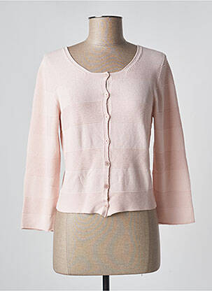 Gilet manches longues col rond rose BLANC BOHEME femme