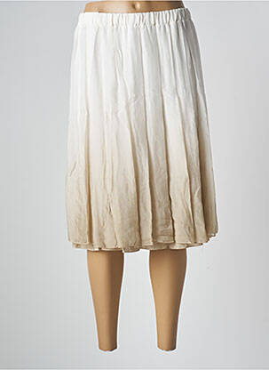Jupe mi-longue taille élastique beige BLANC BOHEME femme
