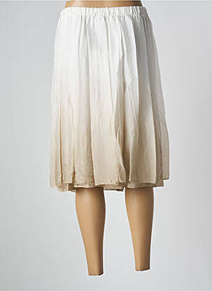 Jupe mi-longue taille élastique beige BLANC BOHEME femme