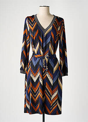 Robe mi-longue manches longues manches longues bleu K-DESIGN femme
