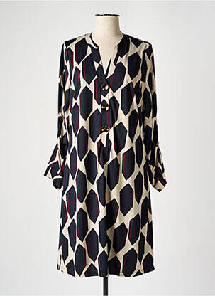 Robe mi-longue coupe fluide manches longues beige K-DESIGN femme
