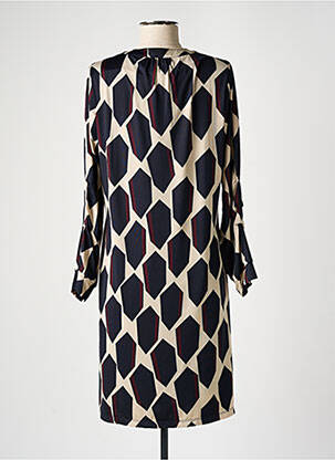 Robe mi-longue coupe fluide manches longues beige K-DESIGN femme