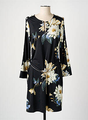 Robe mi-longue imprimé fleurs manches longues noir K-DESIGN femme