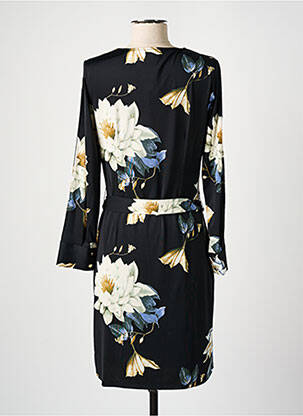 Robe mi-longue imprimé fleurs manches longues noir K-DESIGN femme
