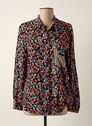 Chemisier imprimé fleurs manches longues noir POUPEE CHIC femme
