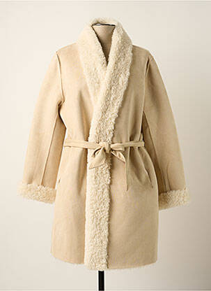 Manteau long coupe cintrée sans capuche beige K-DESIGN femme
