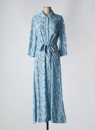 Robe longue tissage crêpe manches 3/4 bleu GRACE & MILA femme