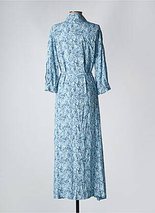 Robe longue tissage crêpe manches 3/4 bleu GRACE & MILA femme