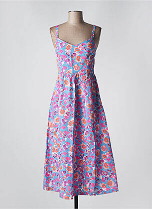 Robe mi-longue imprimé fleurs fines bretelles bleu GRACE & MILA femme