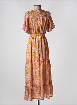 Robe longue manches courtes manches courtes orange GRACE & MILA femme