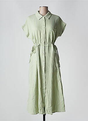 Robe mi-longue manches courtes manches courtes vert GRACE & MILA femme