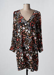 Robe mi-longue imprimé fleurs manches longues noir DES PETITS HAUTS femme