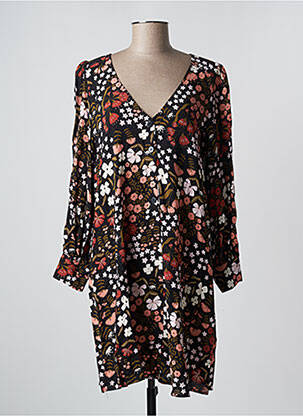 Robe mi-longue imprimé fleurs manches longues noir DES PETITS HAUTS femme