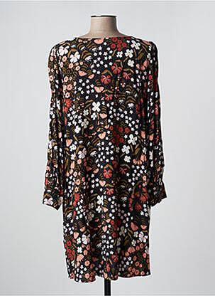 Robe mi-longue imprimé fleurs manches longues noir DES PETITS HAUTS femme