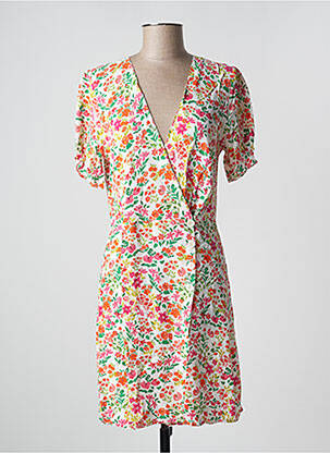 Robe mi-longue imprimé fleurs manches courtes blanc LA PETITE ETOILE femme