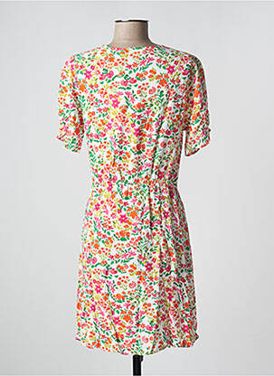 Robe mi-longue imprimé fleurs manches courtes blanc LA PETITE ETOILE femme