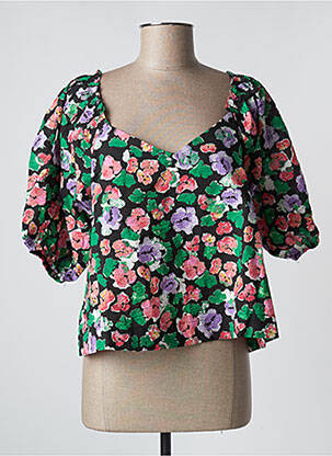 Blouse tissage popeline manches courtes noir GRACE & MILA femme