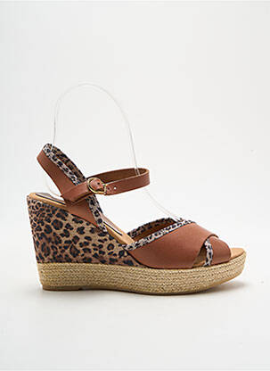 Espadrilles tissage satiné talon de 7 à 9cm marron ELIZABETH STUART femme