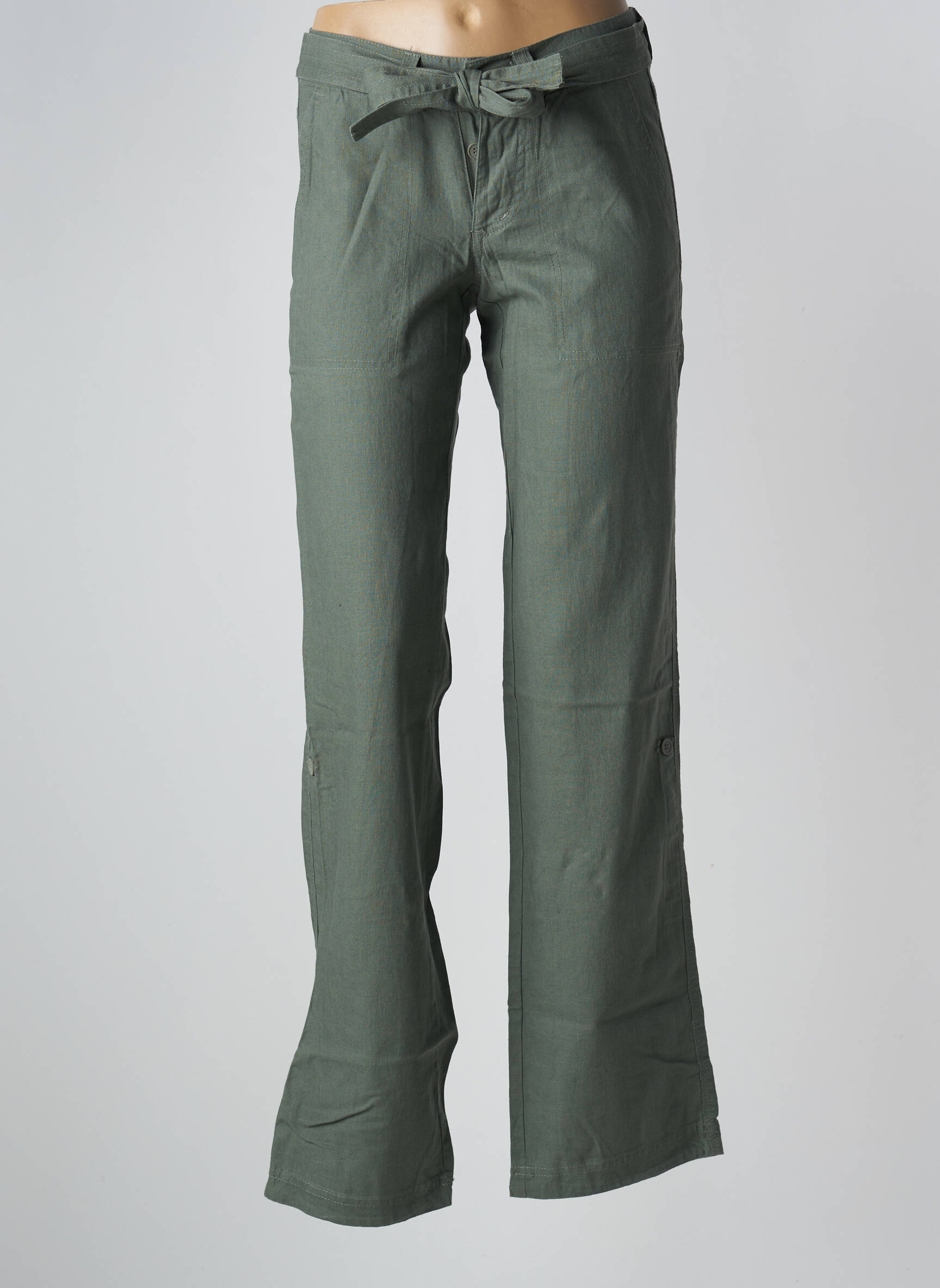 Pantalon droit fermeture zippée sous rabat boutonné taille basse vert ONLY femme