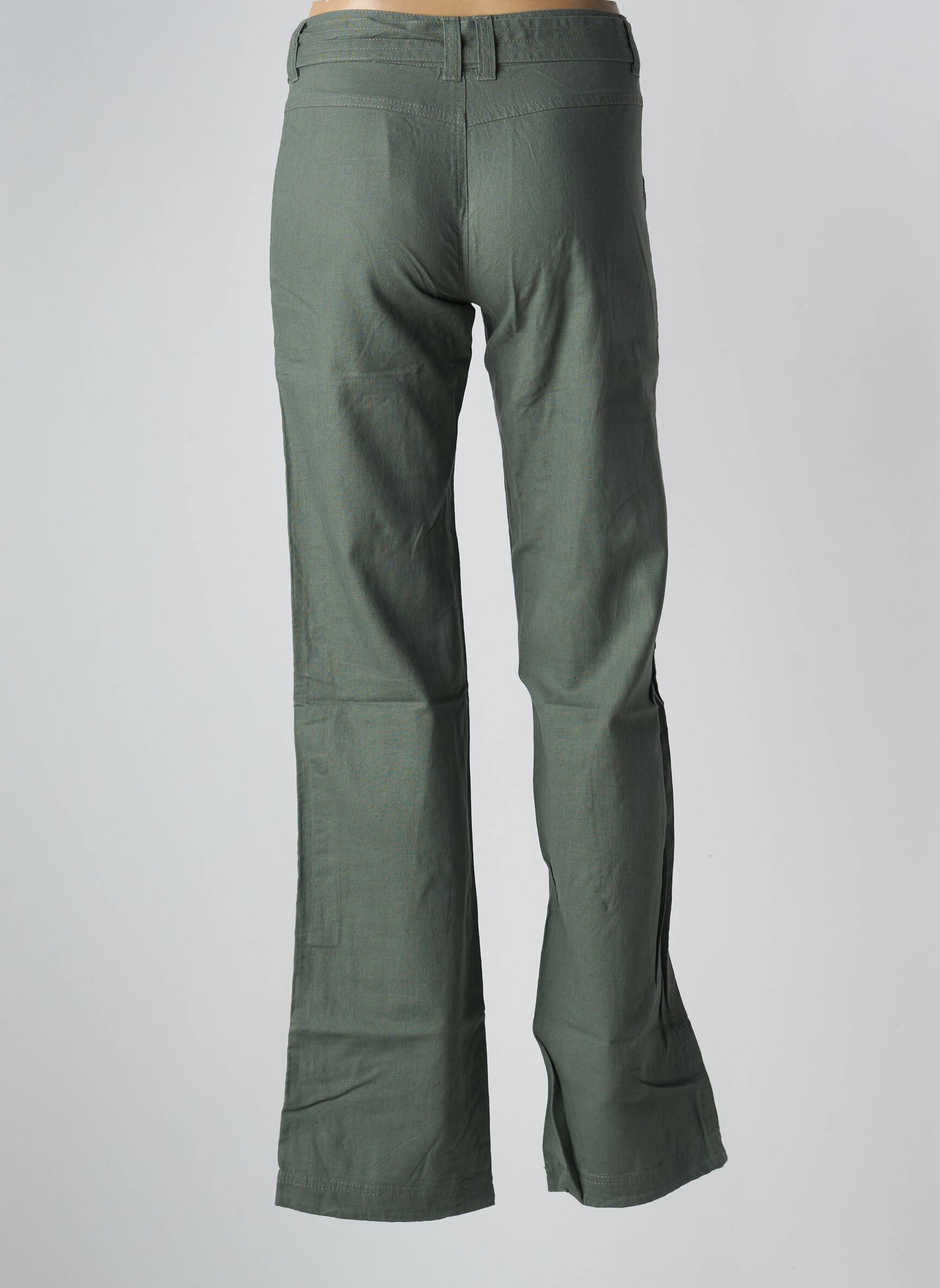 Pantalon droit fermeture zippée sous rabat boutonné taille basse vert ONLY femme