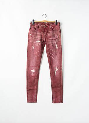 Jeans coupe slim effet usé délavé taille basse rouge LE TEMPS DES CERISES femme