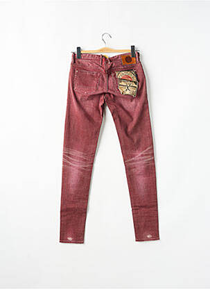 Jeans coupe slim effet usé délavé taille basse rouge LE TEMPS DES CERISES femme