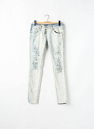 Jeans coupe slim effet usé délavé taille basse bleu PLEASE femme