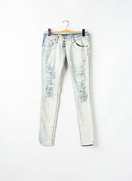 Jeans coupe slim effet usé délavé taille basse bleu PLEASE femme