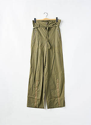 Pantalon droit tissage popeline taille normale vert CHEYENNE femme