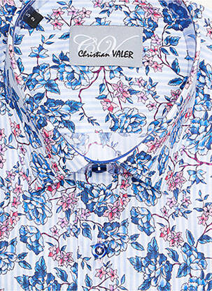 Chemise manches longues imprimé fleurs bleu CHRISTIAN VALER homme
