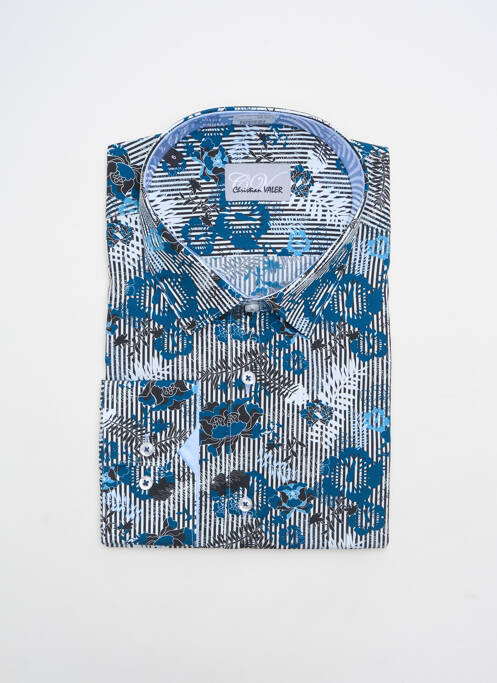 Chemise manches longues bleu CHRISTIAN VALER pour homme