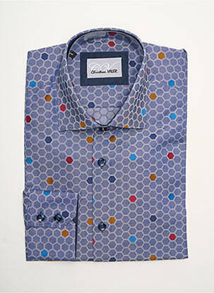 Chemise manches longues imprimé fantaisie bleu CHRISTIAN VALER homme