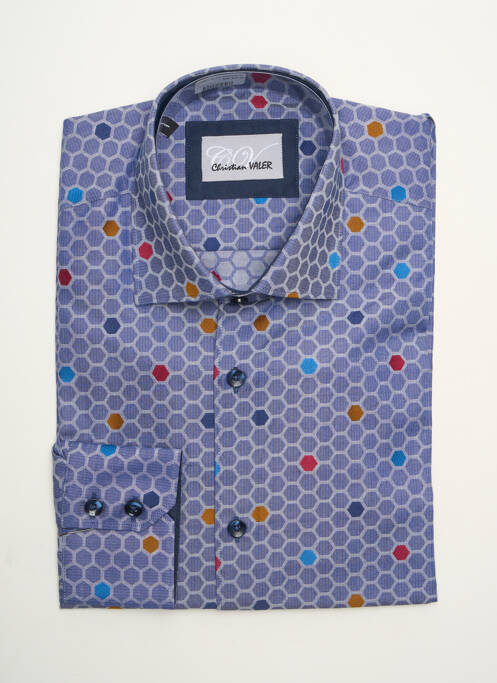 Chemise manches longues imprimé fantaisie bleu CHRISTIAN VALER homme