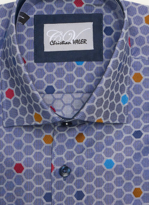 Chemise manches longues imprimé fantaisie bleu CHRISTIAN VALER homme