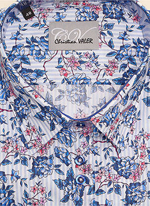 Chemisier imprimé fleurs manches longues bleu CHRISTIAN VALER femme